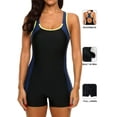thumbnail image 1 of Women Boyleg One Piece Swimsuit Sport Swimming Costume Modest Swimwear Color Block, 1 of 7