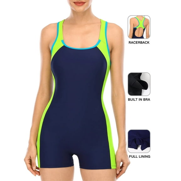 Women Boyleg One Piece Swimsuit Sport Swimming Suit