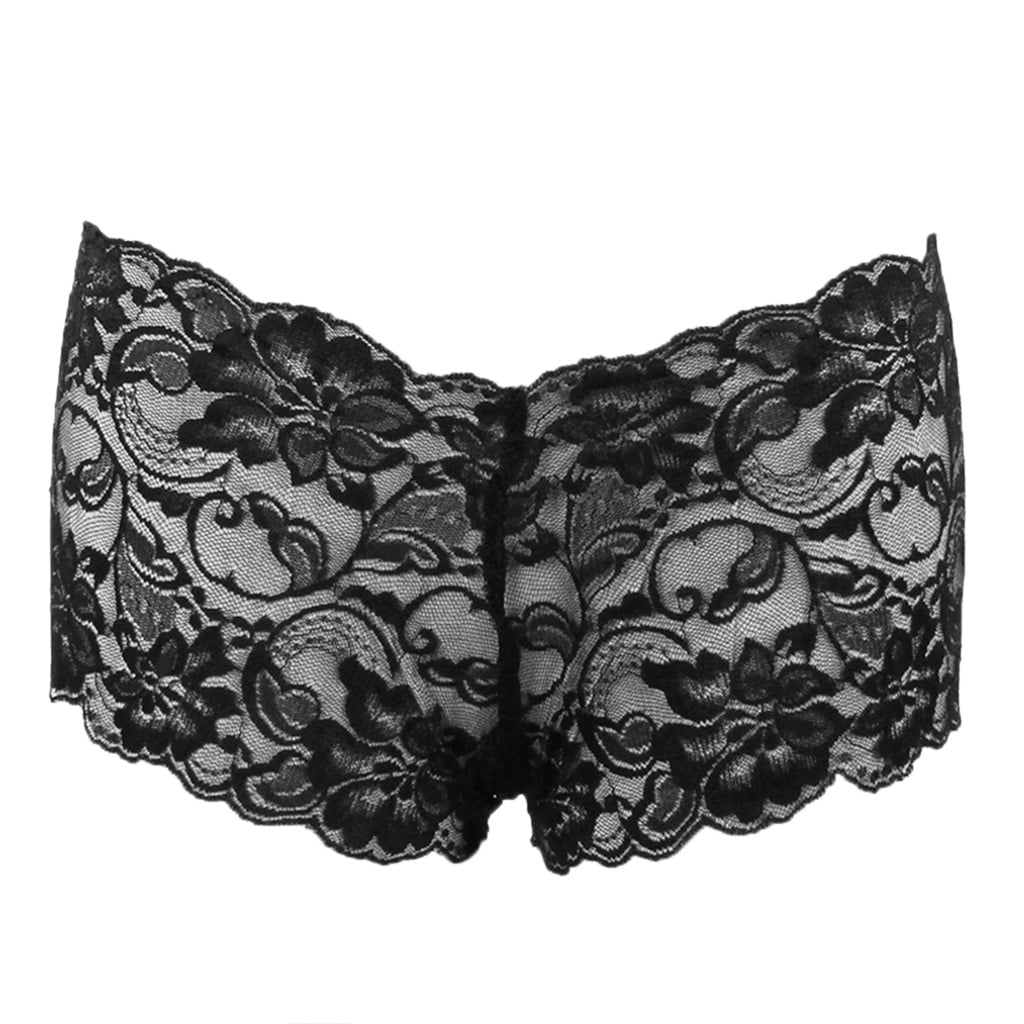 Women Boyshort Panties Crochet Floral Lace Underwear Sexy Briefs Solid