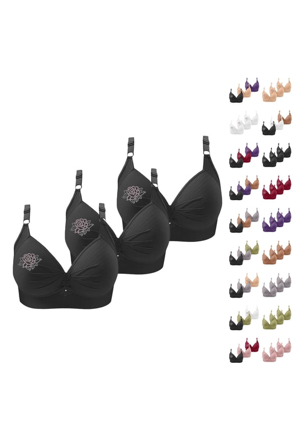 Women Bra 3 Pack Floral Print Support Bra Triple Hook Closure Orange 36