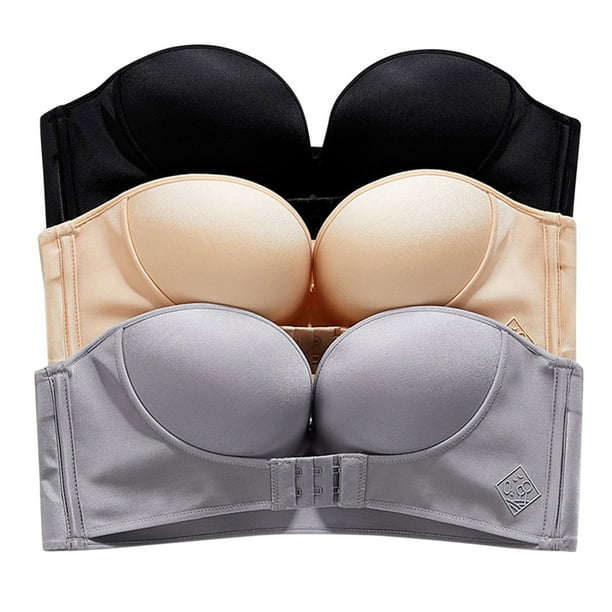 Women Bra 3PCS Solid Color Strapless Non- Adjustment Rimless Dress Bra D  Cup Comfy Bralette - Walmart Business Supplies