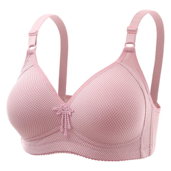 Women Bra Embroidered Glossy Comfortable Breathable Bra Underwear No Underwire V-Neck Convertible Bra Feature Hook and Eye Closure Padded Bra Style Y-392 , Pink-a XXL
