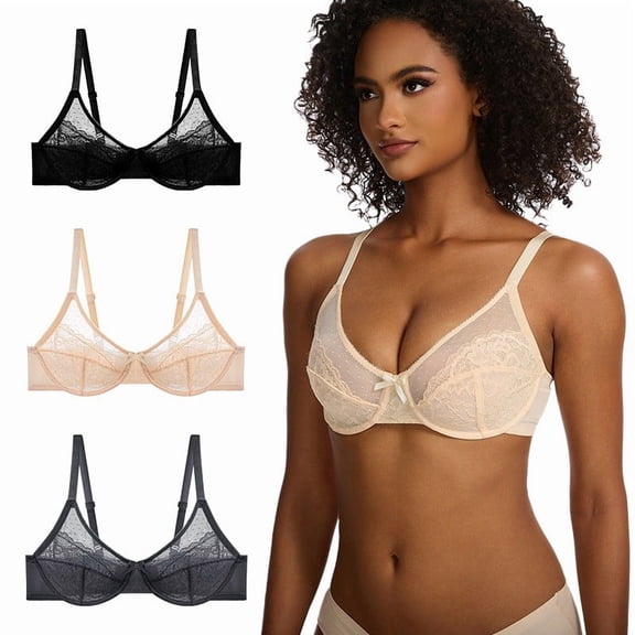 Women Bra Lunera Lace Bra No Underwire Thin Mesh Gathered Full Coverage Push Up Grey 32F