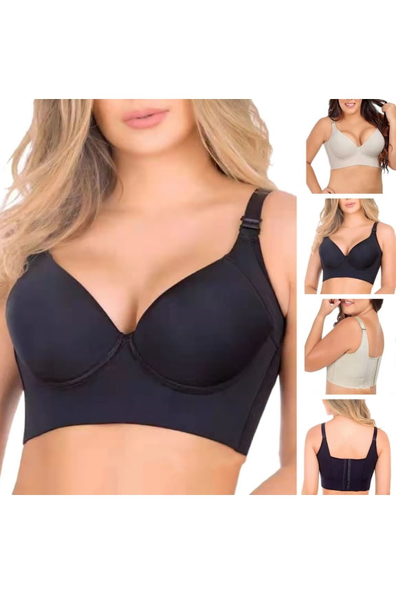 Women Bra Padded Correct Uplift Bra Adjustable Straps Push Up Comfortable Bras Causual,Black 38 D
