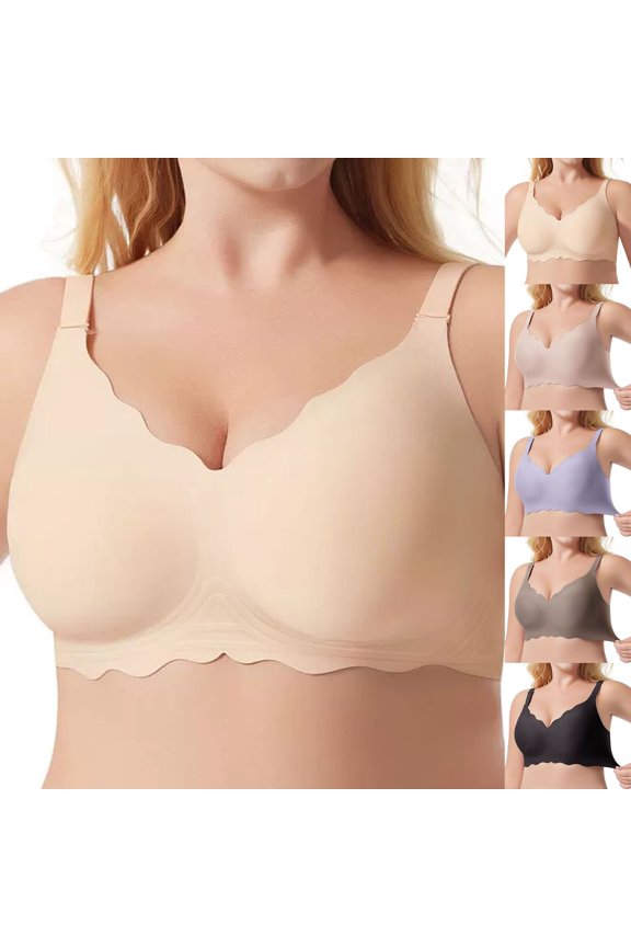 Women Bra Plus Size Bra Fashion Regular Up Down Wavy Style Beige L