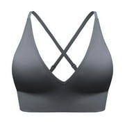 XFHLMJFF Women Bra V Neck Long Line Sports Bra Strap Padded Cup Adjustable Thin Strap Fitness Yoga Short Top Everyday Lingerie