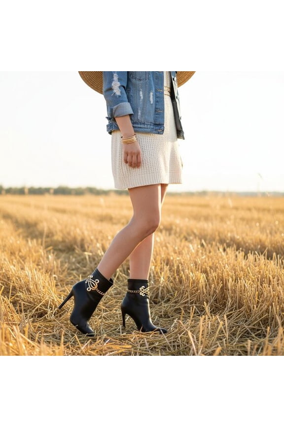 Womens Gold Boot Chain Anklets Pair | Western Concho Big Scroll Fish Charm Shoe Bracelets Adjustable 11"15" Handmade in USA BC20