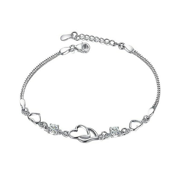 Women Bracelet Heart to Heart Cubic Zirconia Birthstone Alloy Bracelet Christmas Gifts Wrist Accessory