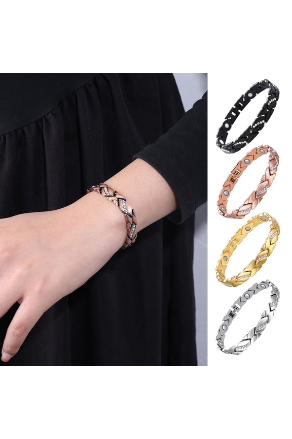 Women Bracelet, Micro-Paved Rhinestones Inlaid Leaf Design, Electroplated Bangle Wrist Jewelry Accessories