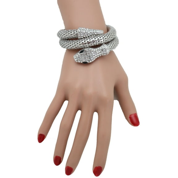 Women Bracelet Silver Metal Fashion Jewelry Wrap Around Snake Fun Teen Accessory
