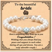 ESUNARTY Women Bracelet Something Blue Pearl Bead for Bride to Be Bridal Shower Gifts for Bride to Be