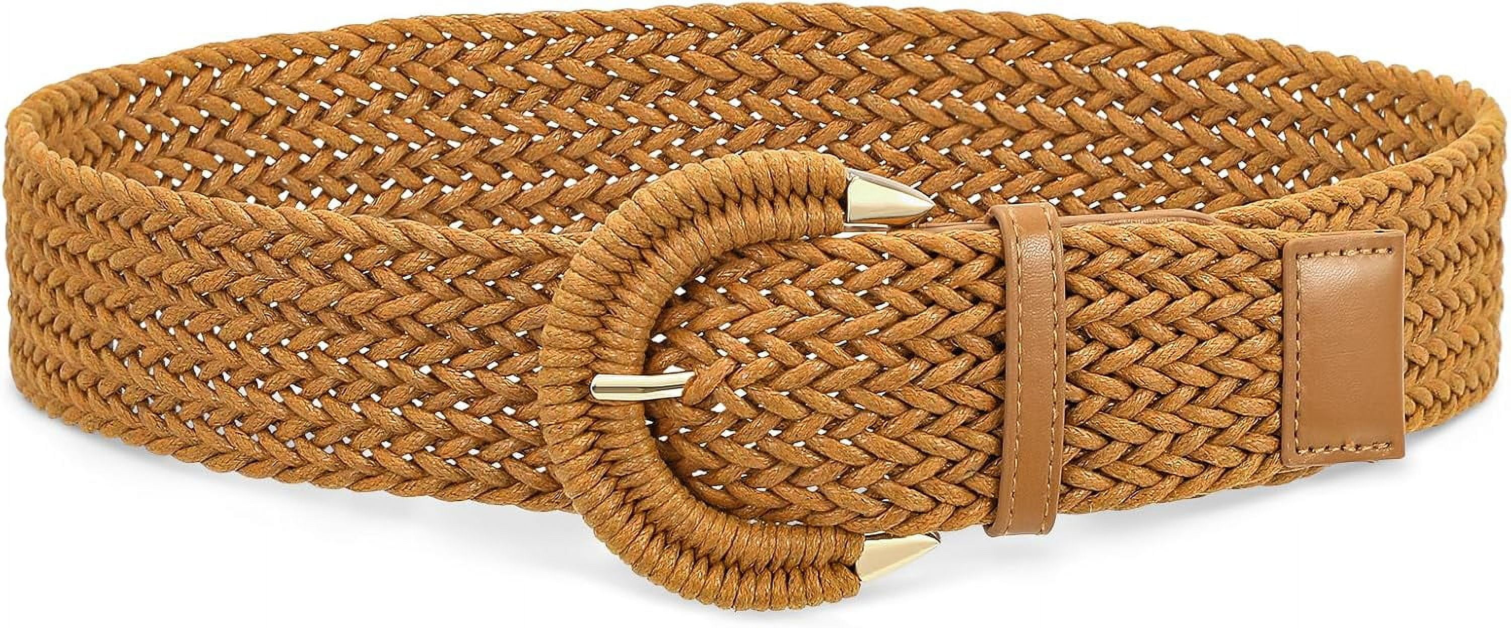 Women Braided Rattan Wide Belt Woven Waist Belt With Half 