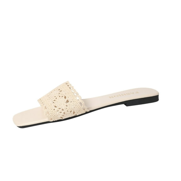 Women Braided Sandals Hollow Out Square Toes Open Toe Slide Sandals Casual Dressy Slip On Flat Sandals for Summer Beach