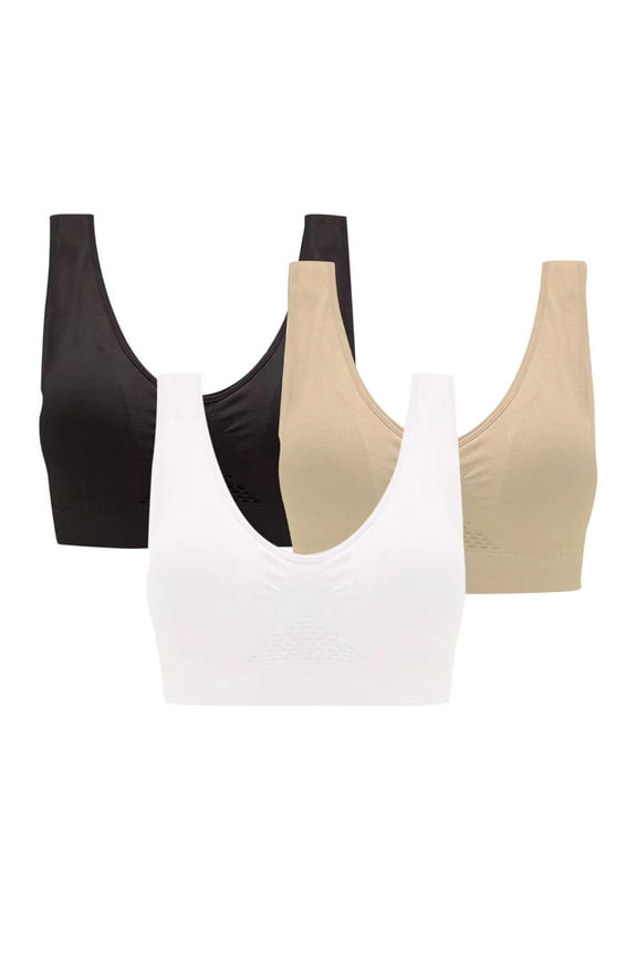Women Bralette 3-Pack Sports Bra Without Wire-Free Support Yoga Running Vest Underwears V-Neck Full-Coverage Bra Feature Hook and Eye Closure Soft Bra Style Y-215 , Multi-color S