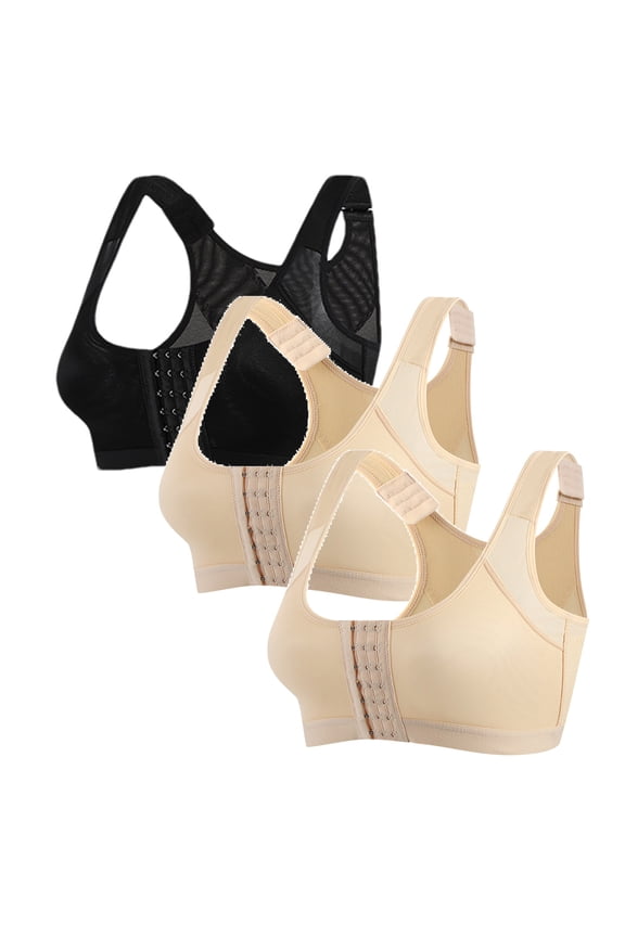 Women Bras 3PC Front Closure Compression Bras For High Sports Everyday Comfortable Bras for Women Black S