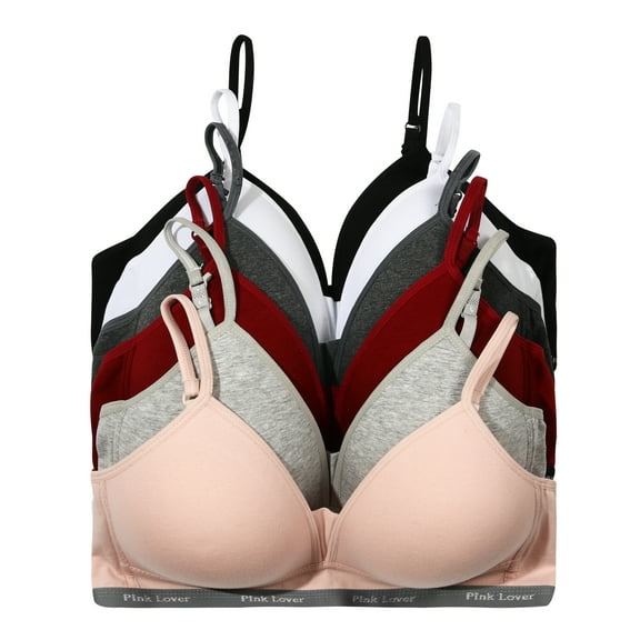 Women Bras 6 Packs of T-Shirt Comfortable Everyday A B C D DD DDD Cups Full Coverage No Wire Bra 32B (6873)