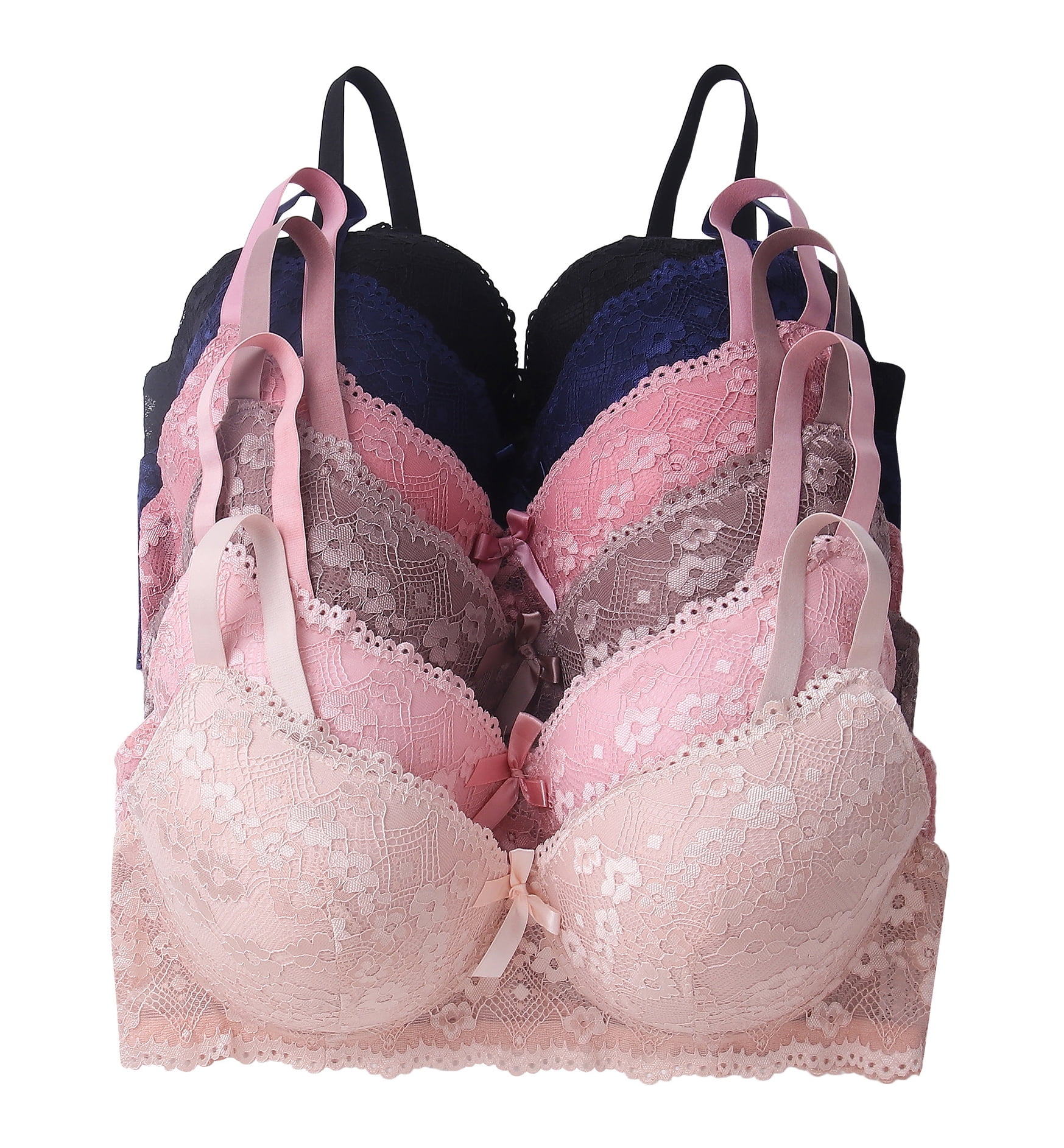Women Bras 6 Pack of Basic No Wire Bra with B cup C cup Full Coverage 32B (X6673)