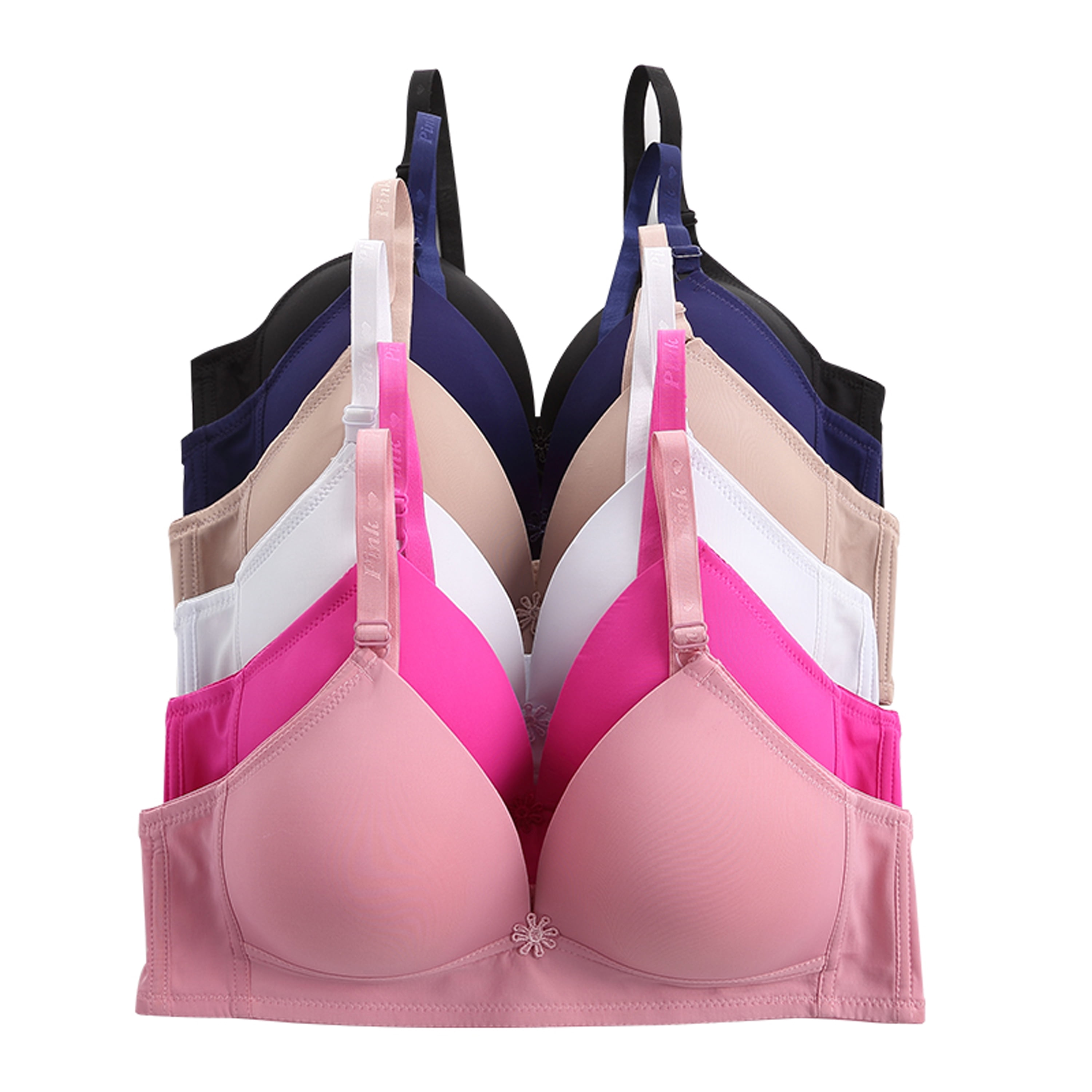 Women Bras 6 Pack of Basic No Wire Bra with B cup C cup Full Coverage 38C (X6703)