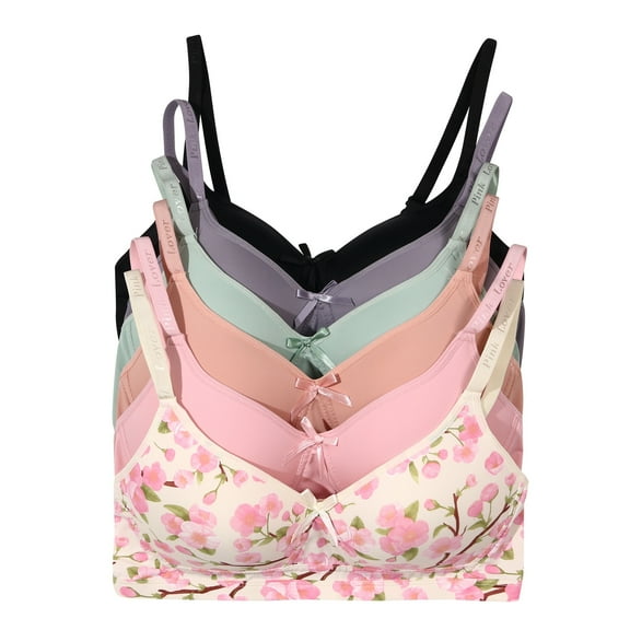 Women Bras 6 Pack of Basic No Wire Free Wireless Bra B Cup C Cup Size 38C (S6624)