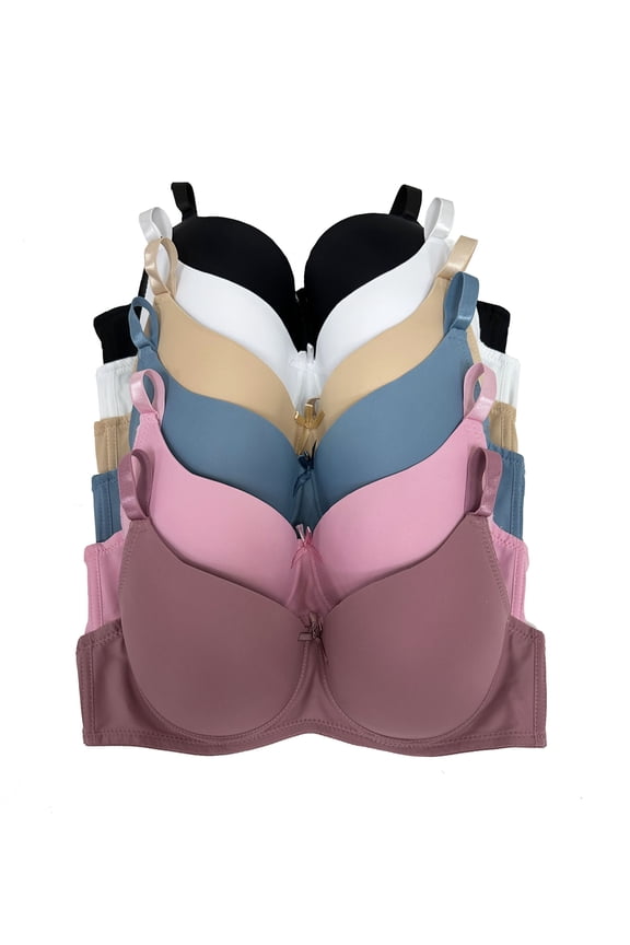 Viola’s Secret T-Shirt Bras, Women's, Molded Cup, Underwire, Multicolor (6-Pack)