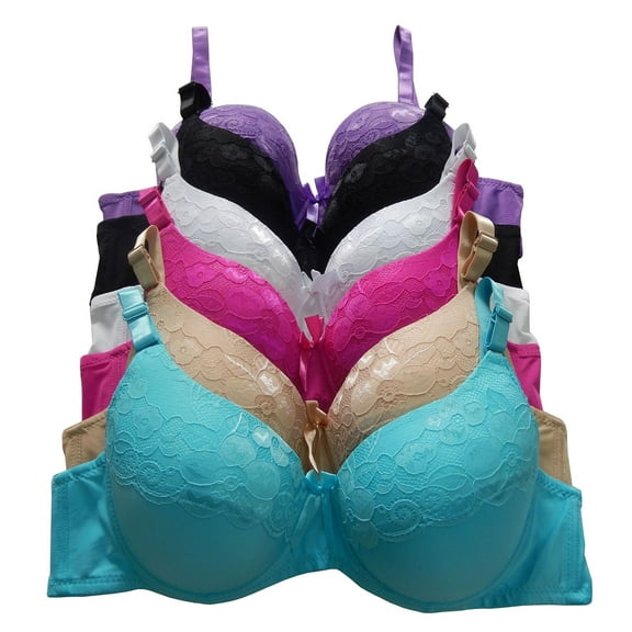 Women Bras 6 Pack of Bra B cup C cup D cup DD cup, Size 34D (8201)