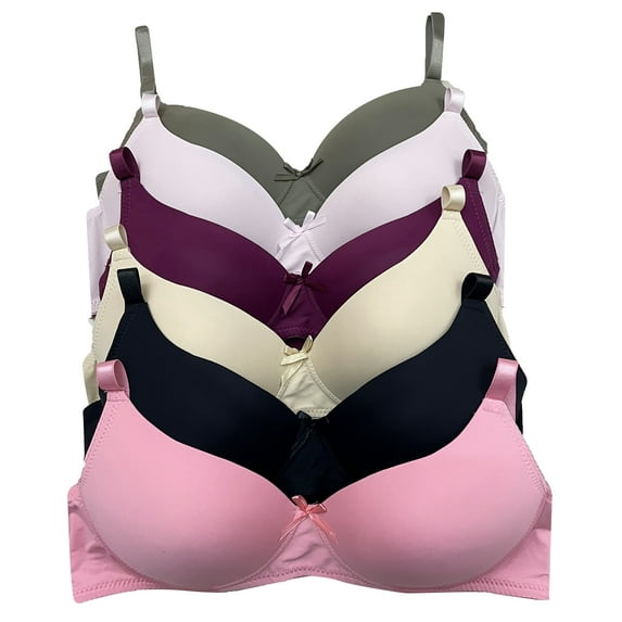 Women Bras 6 Packs of T-Shirt Comfortable Everyday A B C D DD DDD Cups Full Coverage Wire Free Bra 36DD (S3912)