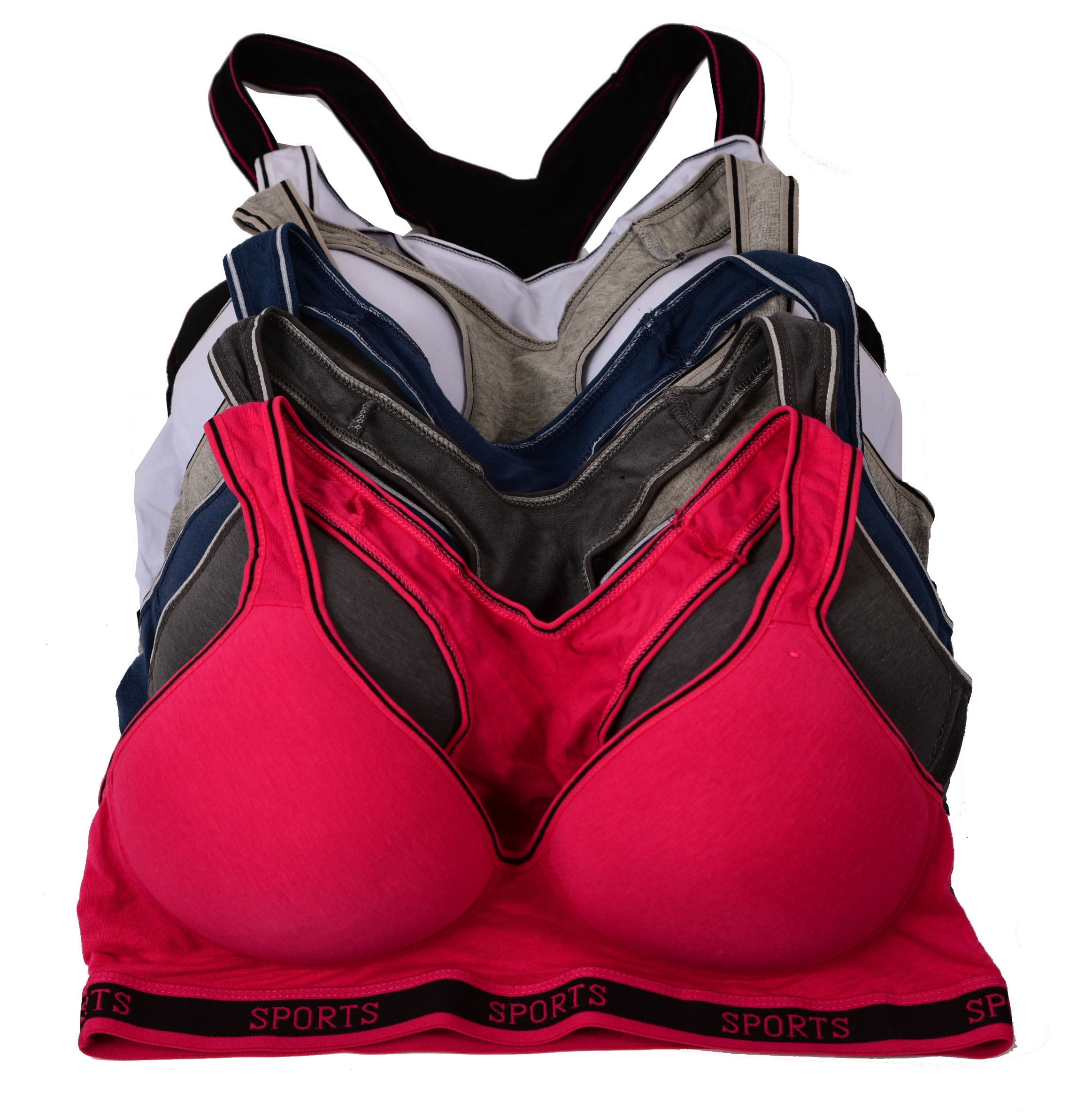 Women Bras 6 Pack of Cotton Sports Bra with B cup C cup D cup Size 42C  (6648) 