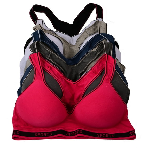 Women Bras 6 Pack of Cotton Sports Bra with B cup C cup D cup Size 32B (6648)