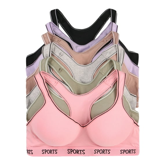 Women Bras 6 Pack of Cotton Sports Bra with B C D Cup 40D (S6825)