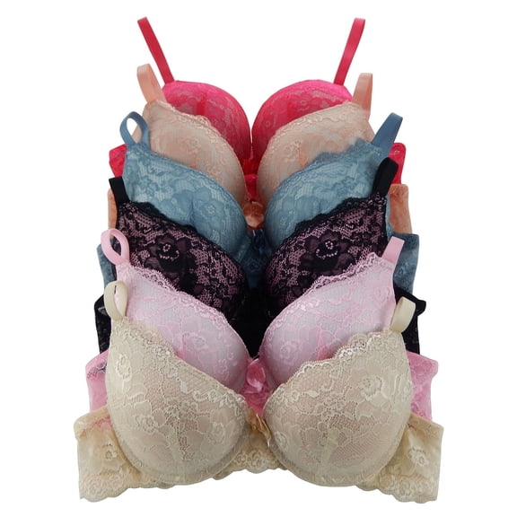 Women Bras 6 Pack of Double Pushup Bra B Cup C Cup 32B (9904)