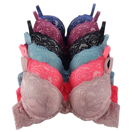 Women’s Underwire Bras 6 Pack Everyday Double Pushup Full Coverage Bra Set B C Cups Bra 34C (9901)