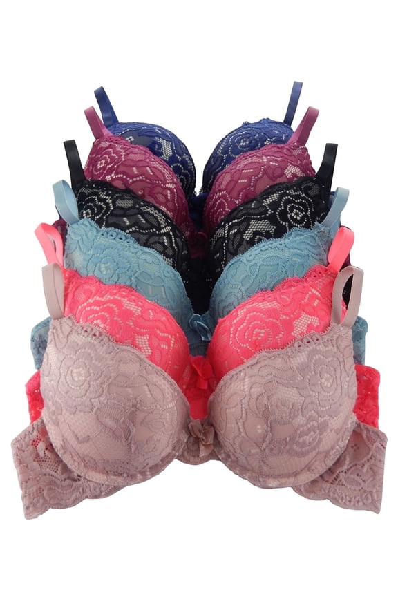 Women Bras 6 Pack of Double Pushup Bra B Cup C Cup 36C (9901)