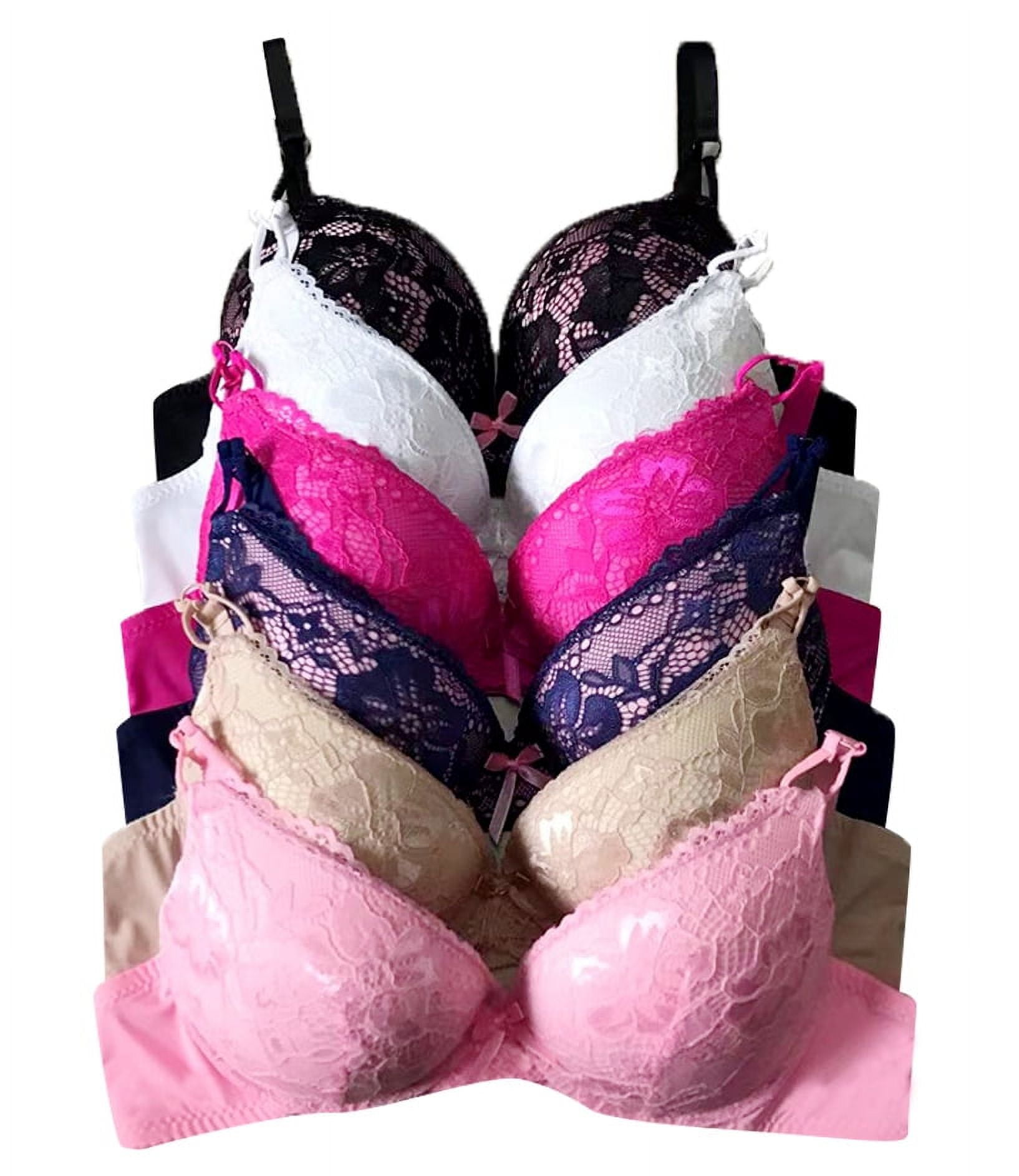 Women Bras 6 Pack of Double Pushup Lace Bra B cup C cup Size 34B (9901)