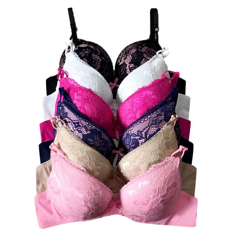 Women Bras 6 Pack of Double Pushup Lace Bra B cup C cup Size 36C (9901) 