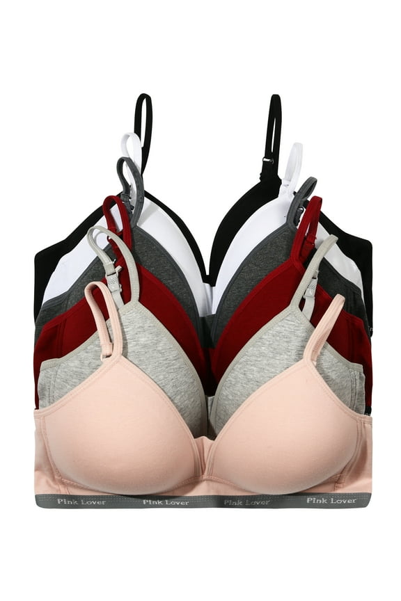 Women Bras 6 Pack of No Wire Bra B cup C cup Full Coverage Everyday Bras 34D (Z6873)