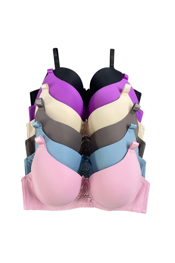 Women Bras 6 Pack of T-shirt Bra B C D DD DDD Cup bra 32B (S9326)