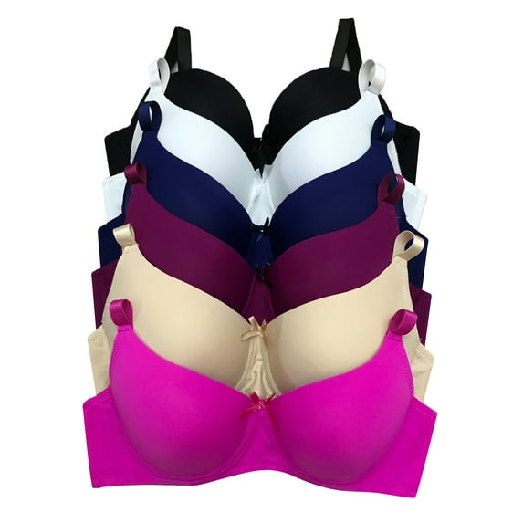 Women Bras 6 Pack of T-shirt Bra B C D DD DDD cup,underwire,full coverage 44DD (S9299M)