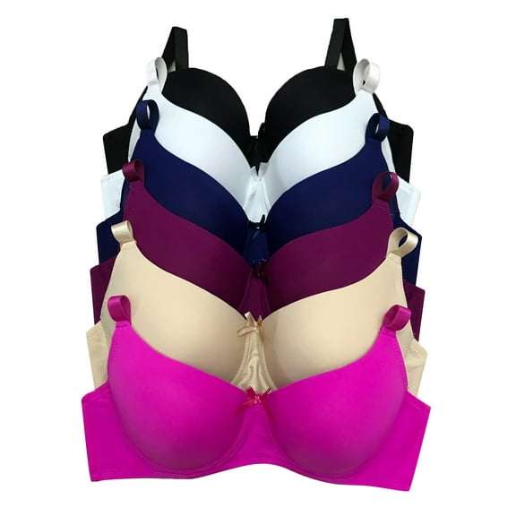 Women Bras 6 Pack of T-shirt Bra B C D DD DDD cup,underwire,full coverage 44DD (S9299M)