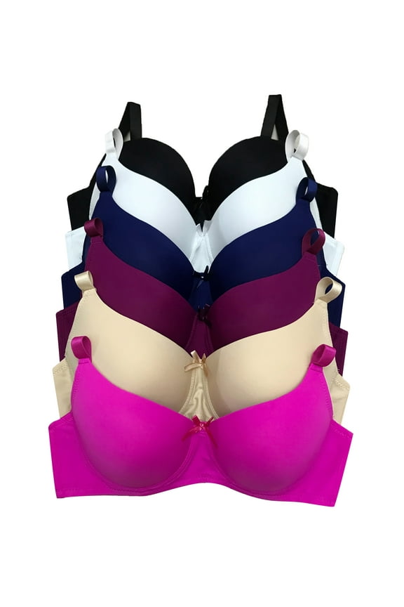 Women Bras 6 Pack of T-shirt Bra B C D DD DDD cup,underwire,full coverage 44DD (S9299M)