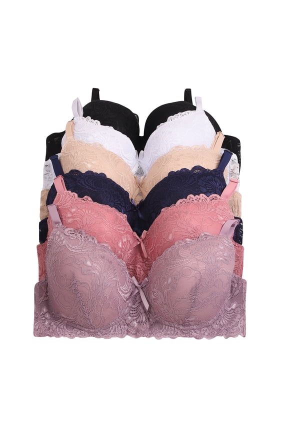 Women Bras 6 Packs T-Shirt Bras Full Coverage Comfortable Everyday Wear Size A to DDD Cups Bra 32B (6860)