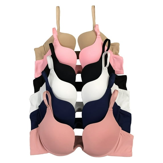 Women Bras 6 Packs T-Shirt Bras Full Coverage Comfortable Everyday Wear Size A to DDD Cups Bra 32B (S9922)