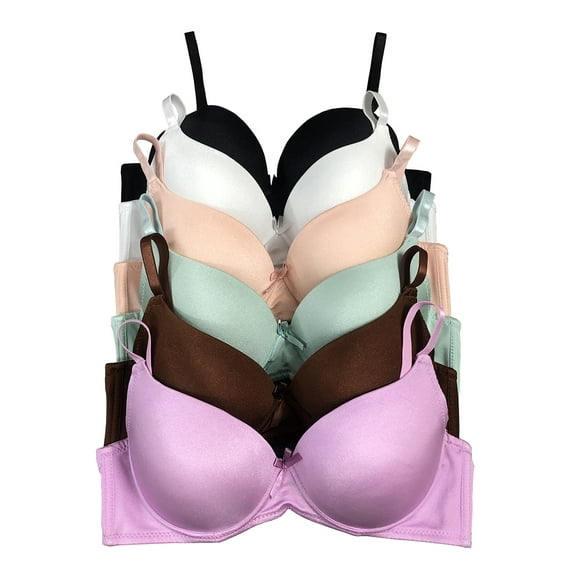 Women Bras 6 Packs T-Shirt Bras Full Coverage Comfortable Everyday Wear Size A to DDD Cups Bra 32B (X9991)