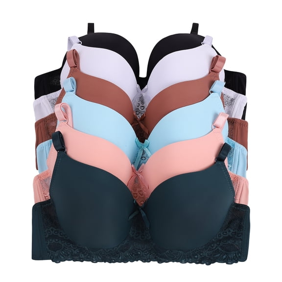 Women Bras 6 Packs T-Shirt Bras Full Coverage Comfortable Everyday Wear Size A to DDD Cups Bra 34B (S5883)