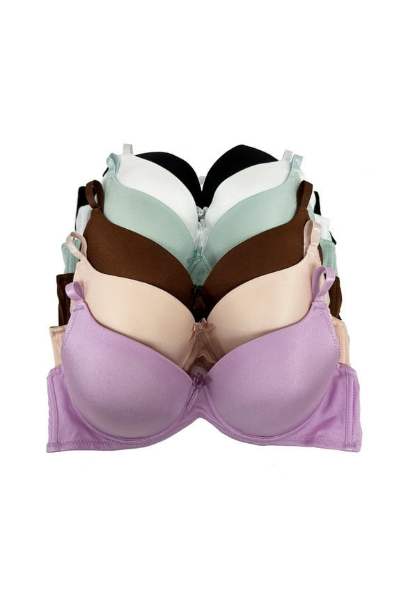 Women Bras 6 Packs T-Shirt Bras Full Coverage Comfortable Everyday Wear Size A to DDD Cups Bra 34B (S9991)