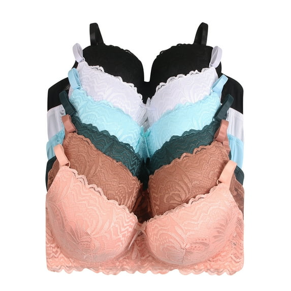 Women Bras 6 Packs T-Shirt Bras Full Coverage Comfortable Everyday Wear Size A to DDD Cups Bra 34C (5882)