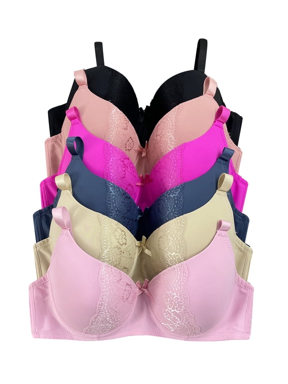 Women Bras 6 Pack of T-shirt Bra B Cup C Cup D Cup DD Cup DDD Cup 34D (X3905)