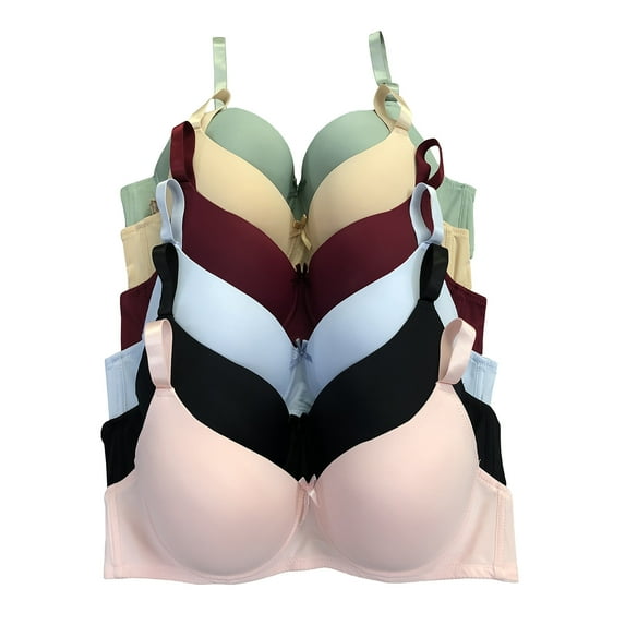 Women Bras 6 Packs T-Shirt Bras Full Coverage Comfortable Everyday Wear Size A to DDD Cups Bra 36B (S3911)
