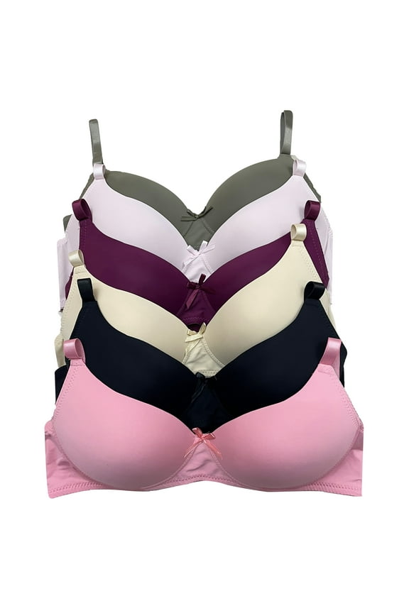 Women Bras 6 Packs of T-Shirt Comfortable Everyday A B C D DD DDD Cups Full Coverage Wire Free Bra 36B (W3912)