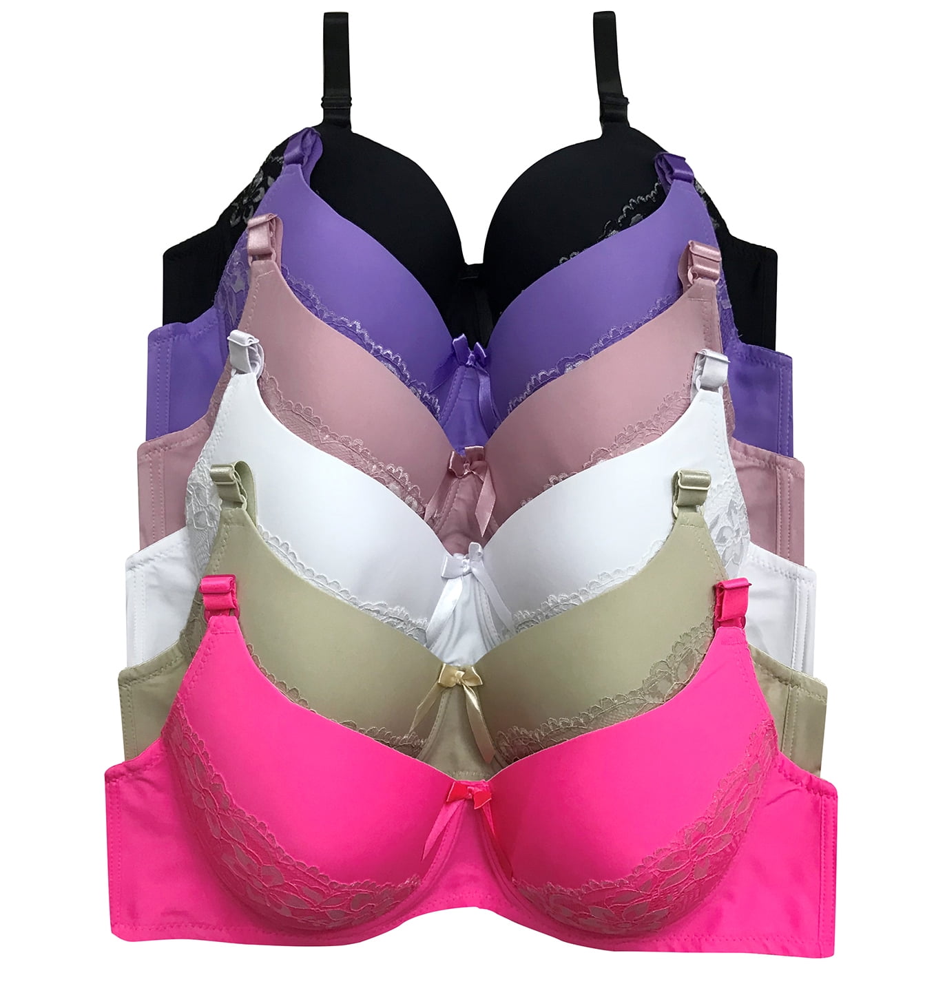 Women Bras 6 Pack of T-shirt Bra B Cup C Cup D Cup DD Cup DDD Cup 36DD  (S9291)