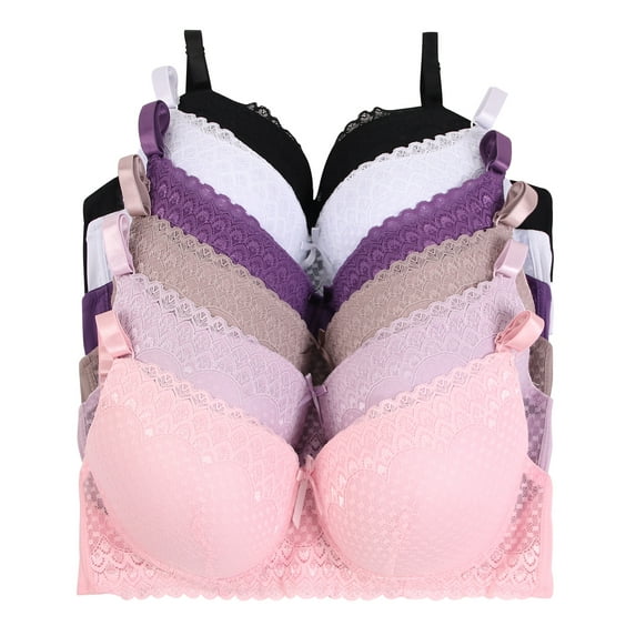 Women Bras 6 Packs T-Shirt Bras Full Coverage Comfortable Everyday Wear Size A to DDD Cups Bra 36DD (S5885)